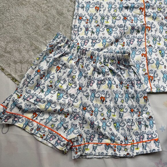 Roller Rabbit Cartoon Monkey Blue Pajama Set - Picture 4 of 7